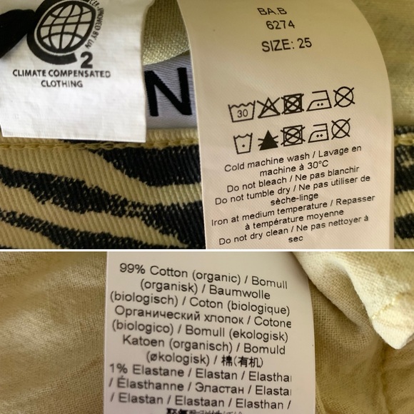 Ganni Tiger Stripe Print Pastel Yellow High Rise Denim Shorts Size 25 - Picture 9 of 11